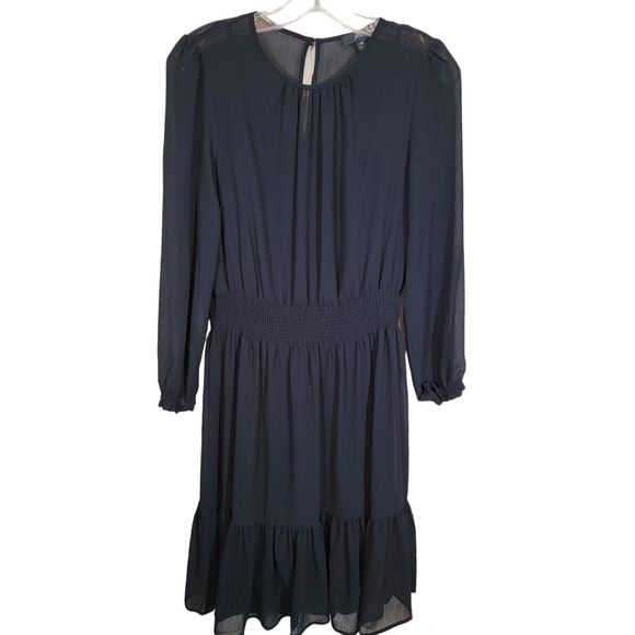 J. Crew Smocked Waist Dress Round Neck Ruffle Hem Knee Length Black Size XS - Picture 1 of 8